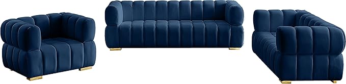 Meridian Furniture 670Navy-L Gwen Collection Modern | Contemporary Velvet Upholstered Loveseat with Deep Biscuit Tufting
