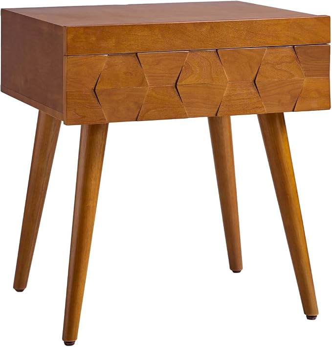 HULALA Home End Table with Charging Station, Side Table with Drawer and Pull-Out Shelf, Nightstand Bedside Table with USB Ports and Outlets, Acorn - Image 8