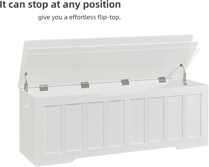 VANKILEY 51.2" Storage Chest Extra Large,Storage Bench with 2 Safety Hinges,Shoe Bench,51.2 * 15.7 * 19.1 inches,Wooden Trunk for Bedroom,livingroom,entryway,Supports 220 lb,Easy Assembly(White). - Image 9
