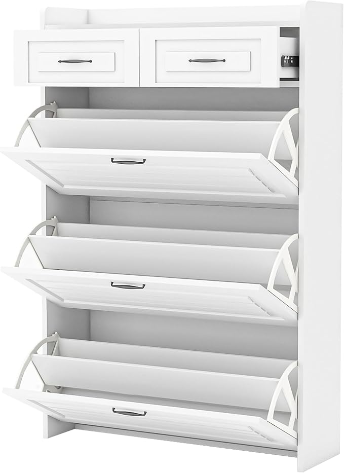 Vibe & Dine Narrow Shoe Organizer Cabinet with 3 Large Flip Drawers & 2 Storage Drawers - Slim Shoe Storage for Entryway, Hallway, Bedroom - Image 7