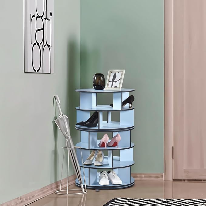 Kings Brand Furniture - 5-Tier Rotating Shoe Rack, 360° Revolving Lazy Susan Spinning Shoe Rack Tower Storage Organizer for Closet Entryway Bedroom Hallway, Blue - Image 6