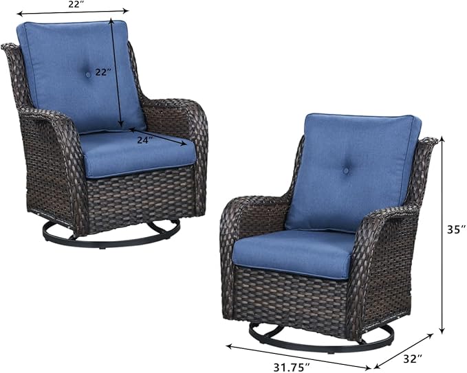 HUMMUH 6 Piece Patio Furniture Set PE Wicker Rattan 3-Seat Outdoor Sectional Sofa with Love Seats,Patio Swivel Chairs,Ottomans Conversation Sets for Garden, Poolside, Backyard