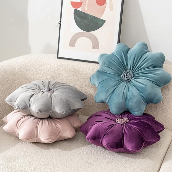 Flower Pillow Cushion Round Decorative Throw Pillow 15.7 Velvet Flower Shaped Pillow for Sofa Couch Vanity Chair Bed