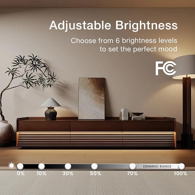 POVISON Fully-Assembled Mid Century Modern TV Stand, 94.49" Wood Media Console with Adjustable LED Light, Entertainment Center with Storage for Living Room - Image 10
