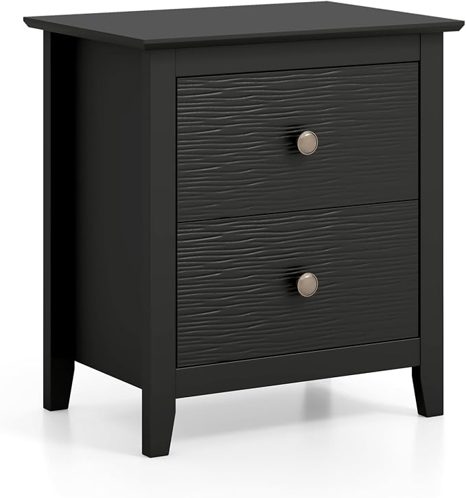 Giantex Black Nightstand, Modern 2 Drawers Night Stand with Handles, Sofa Side Table with Sturdy Legs for Small Spaces, College Dorm, Kids’ Room, Wooden Bedside Table for Bedroom, Black - Image 8
