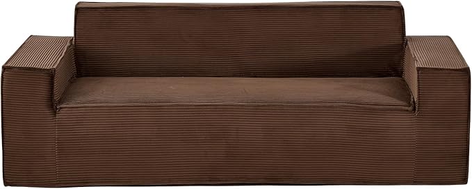 VEVOR 3-Seater Sofa in a Box, 83-Inch No Assembly Corduroy Couch with Memory Foam, Deep Seats for Living Room, Apartment, or Office, Brown