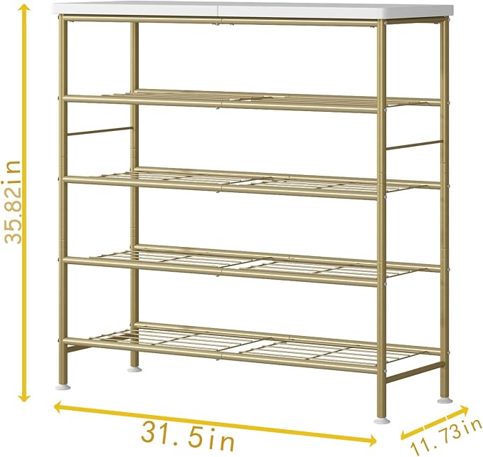 SUOERNUO Shoe Rack Organizer 5 Tier for Closet Entryway Free Standing Metal Storage Shoe Shelf with MDF Top Board,Gold - Image 6