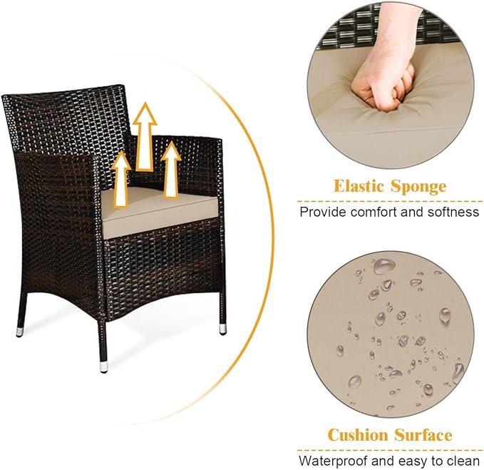 COSTWAY 4PCS Rattan Patio Furniture Set, Outdoor Wicker Rattan Chairs with Coffee Table, Rattan Cushioned Conversation Set for Backyard Balcony Porch Poolside, Brown