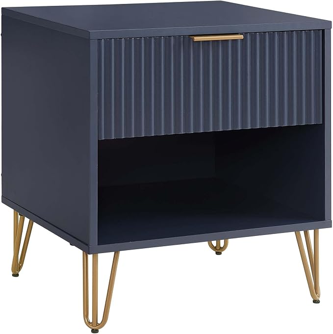Manhattan Comfort Dumbo Fluted Nightstand with Drawer and Open Shelf, Gold Hairpin Legs and Metal Handle, Snap Tool-Free Assembly, Modern Bedside Accent Table for Bedroom, Living Room in Midnight Blue - Image 8