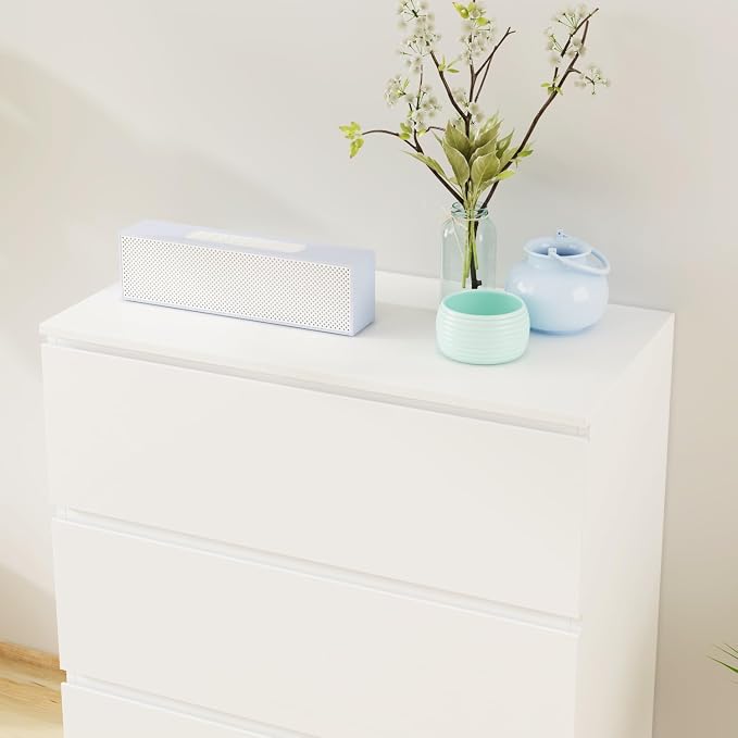 Nightstand with 3 Drawers, Modern Bedroom End Table with No Handle, Wooden Bedside Storage Cabinet, White 30.3" W x 32.3" H - Image 8