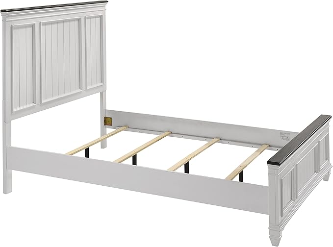 Clelane Wood Bedroom Set with Shiplap Panel Queen Bed, Dresser, Mirror, and Two Nightstands in Weathered White and Dark Gray