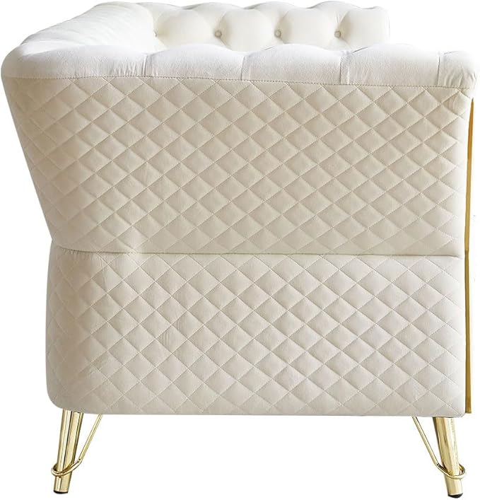 KEIKI 87" Chesterfield Velvet Button Tufted Sofa with High Density Foam Cushions, Modern Style 3-Seater Couch with Gold Strip Trim Decoration, Easy Assembly, for Apartment, Living Room, Office, Beige