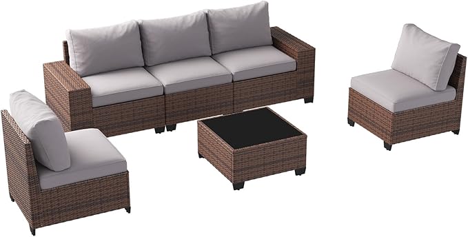 Aoxun Patio Fruniture Sets, Wicker Outdoor Patio Furniture Set with 4 in Thick Cushions and Widen Armrests, All-Weather Outdoor Sectional for Backyard, Garden and Poolside (Waterproof Cover Included)