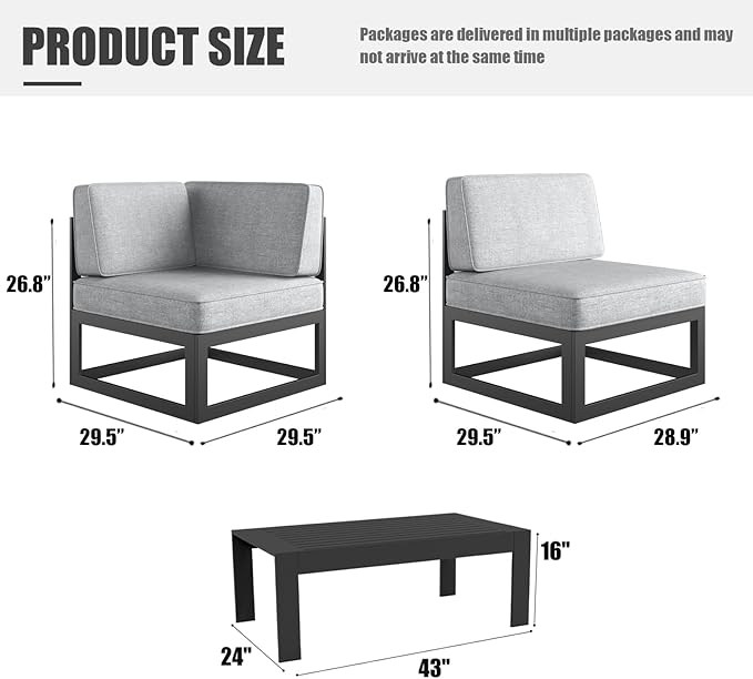 LayinSun Large Aluminum Patio Furniture Set, 6 Pieces Modern Outdoor Conversation Set Sectional Metal Sofa Set with Olefin Cushion