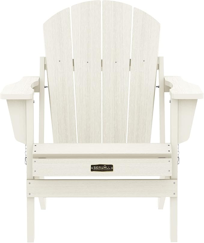 SERWALL Folding Adirondack Chair Set of 4, All Weather Adirondack Chairs with Cup Holder for Patio Garden Outdoors Fire Pit Chairs-White - Image 9