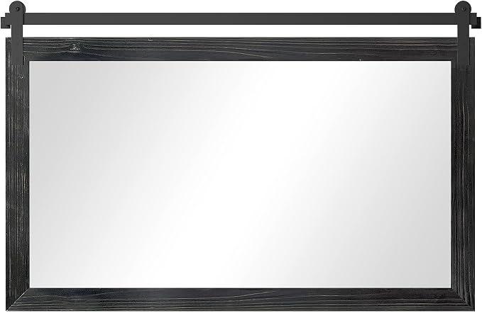 COGOOD Farmhouse Bathroom Mirror - 49 x 30 Rustic Wood Framed Wall Barn Door Mirror for Entryway, Living Room, Entryway Wall Decor (Black) - Image 9