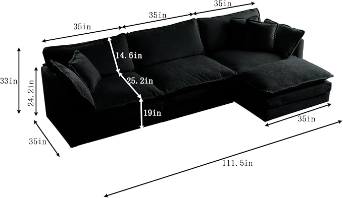 ERYE L-Shaped Sectional Sofa Modern Deep Seat Reversible Chaise Sofa&Couch with Movable Ottoman and 5 Pillows, Modular Sleeper Upholstered Couch for Living Room, Apartment, Studio, Office