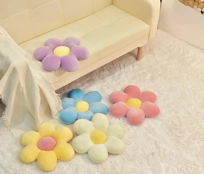 Daisy Flower Pillow, Floor Pillows, Lavender Flower Shaped Throw Pillow Preppy Cushions for Sofa, Couch, Bed, Home Decor 15.35In