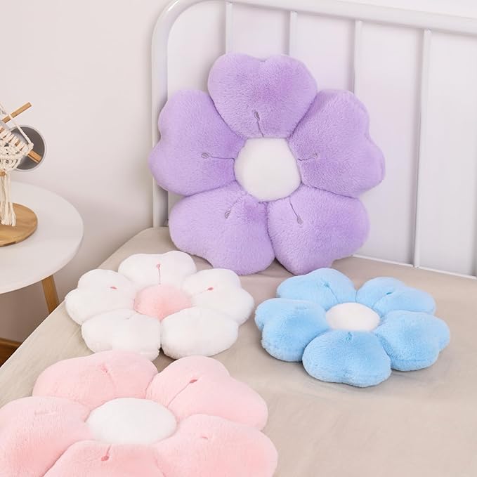 Flower Shaped Pillow, Cute Decorative Throw Pillow with Soft Artificial Rabbit Fur for Couch Bed Chair Floor, Flower Pillows Seating Cushions with Room D??cor for Bedroom Living Room (14.9" Light Pink)