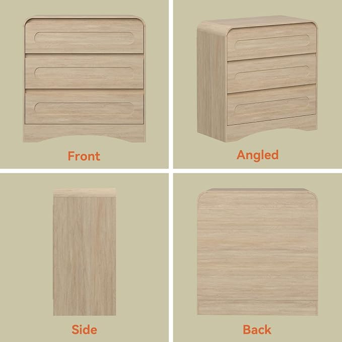 32" Large Nightstand, 3 Drawer Nightstand with Spacious Drawers, Pre-Installed Slides, Wood Bedside Table, Modern End Table, Curved Night Stand for Bedroom Sofa Couch Office, Natural Oak - Image 6