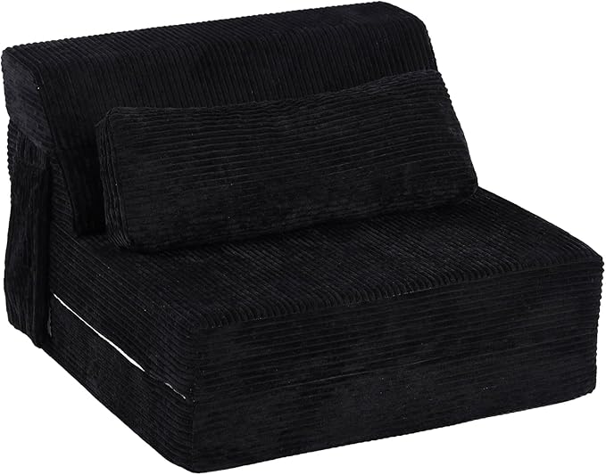 Folding Sofa Bed with Pillow, Convertible Sleeper Chair, Comfy Floor Futon Couch Mattress Lounge Sofa for Adults Portable Fold Out Chair Bed for Living Room Bedroom, Single, Black