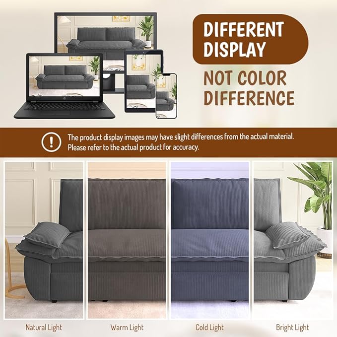 73.2" Queen Size Pull Out Sofa Bed, 3-in-1 Convertible Sleeper, Corduroy Loveseat for Living Room, Apartment, Bedroom Small Spaces, Dark Grey (Mattress & Bedding Not Included)
