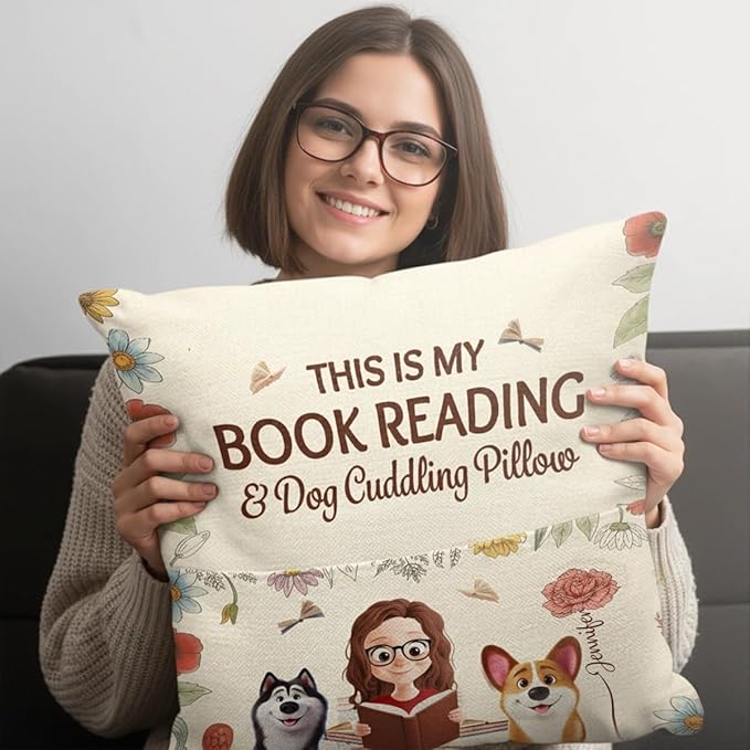 Custom Pocket Pillow, Personalized Bookish Gifts for Book Lovers, Bookworms, Readers, Books with Little Paws, Reading Gift for Bookworm, Throws Pillow Gift for Librarians