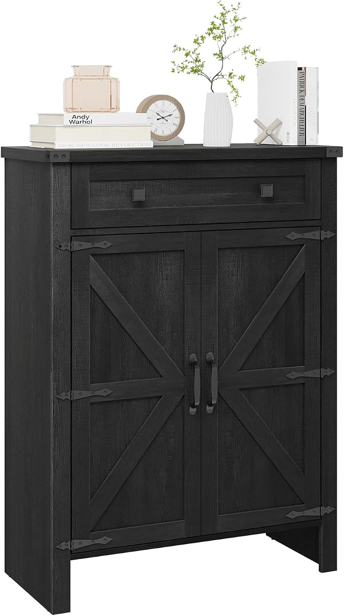 Halitaa Shoe Cabinet, Farmhouse Shoe Storage Organizer, Shoe Storage Cabinet with Doors & Drawer, Boots High-Shoe Cabinet Organizer for Entryway Living Room Hallway, Black - Image 8