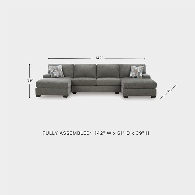 Signature Design by Ashley Seyler Lane Contemporary 3-Piece Sectional with Double Chaise and Removable Cushion, Gray