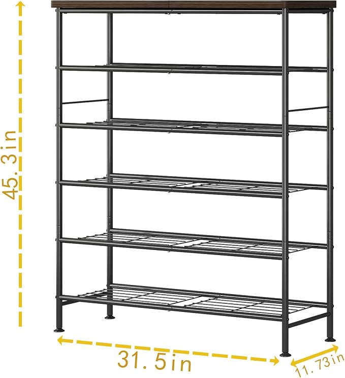 SUOERNUO Shoe Rack Organizer 6 Tier for Closet Entryway Free Standing Metal Storage Shoe Shelf with MDF Top Board,Black - Image 6