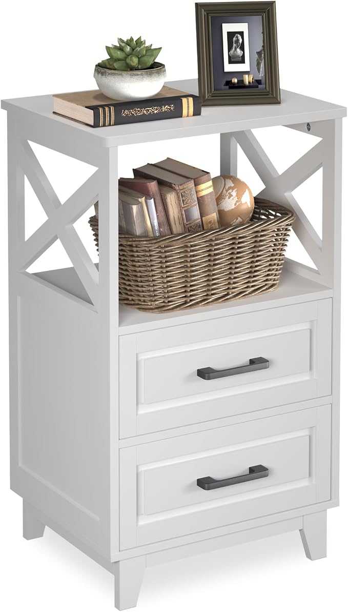 RoyalCraft 30" Tall Nightstand, Modern Painted Bedside Table with 2 Drawers and Open Shelf, Wood Side Table for Bedroom, Home Office, White-Open Shelf Above, Set of 1 - Image 9