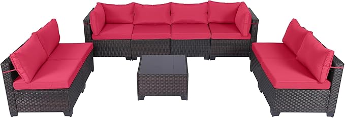 CHABATREE 9 Pieces Outdoor Patio Furniture Sets,Rattan Conversation Sectional Set,Manual Weaving Wicker Patio Sofa with Tea Table