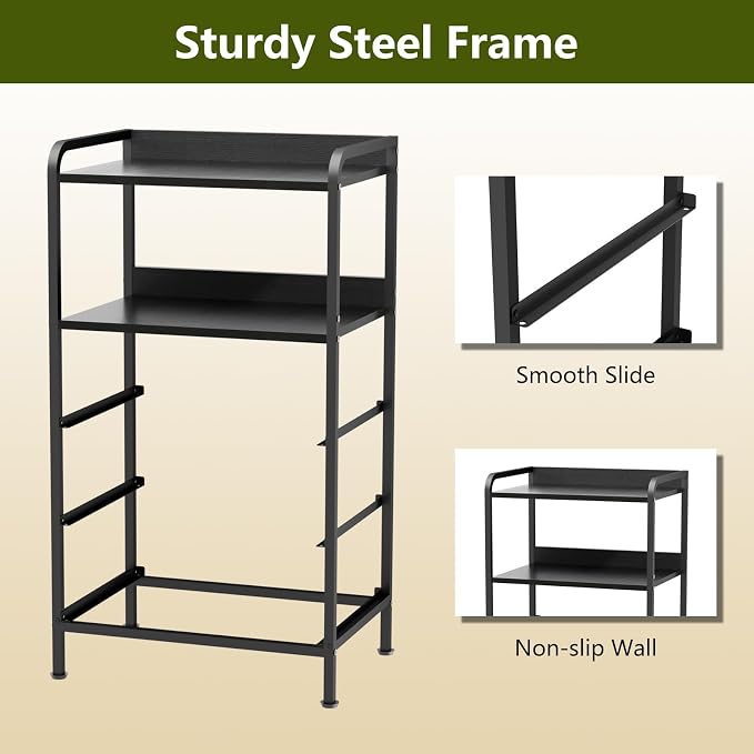 Night Stand Set 2, Nightstand with 3 Fabric Drawers and 2-Tier Shelf, Small Dresser Organizer, Bedside Table with Storage, End Table Side Furniture, Steel Frame, Wood Top, Black - Image 7