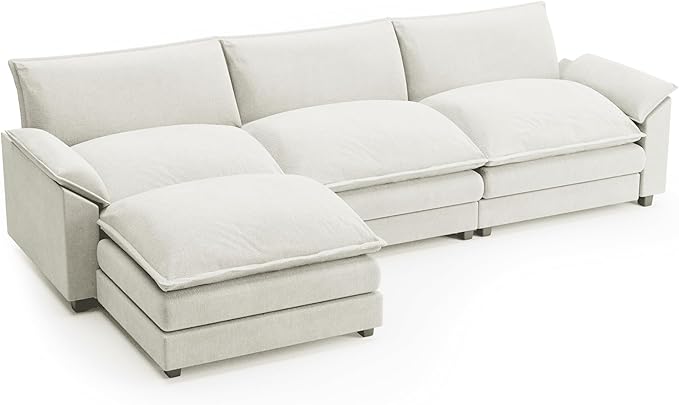 Shahoo Sectional Modular Sofa L Shaped Chenille Fabric Couch with High Supportive & Soft Sponges and Removable Ottoman, Sleeper Comfy Upholstered Furniture for Living Room, Bright Beige