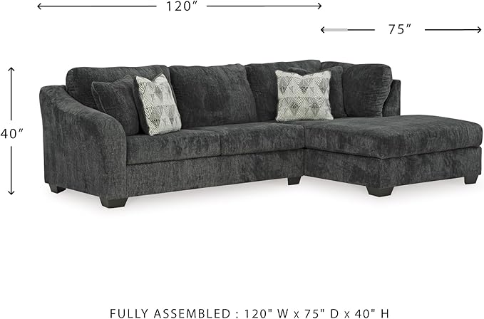 Signature Design by Ashley Biddeford Contemporary L-Shaped Right-Arm Facing 2-Piece Sectional with Chaise, Loose Seat Cushions and 4 Accent Pillows, Gray