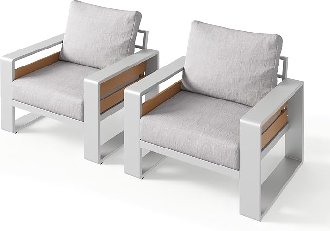 Aoxun Aluminum Patio Furniture Set, 2 Piece Luxury Outdoor Sectional with 6" Olefin Fabric Cushions, Patio Conversation Sets with Coffee Table Outdoor Sofas for Backyard, Porch Grey