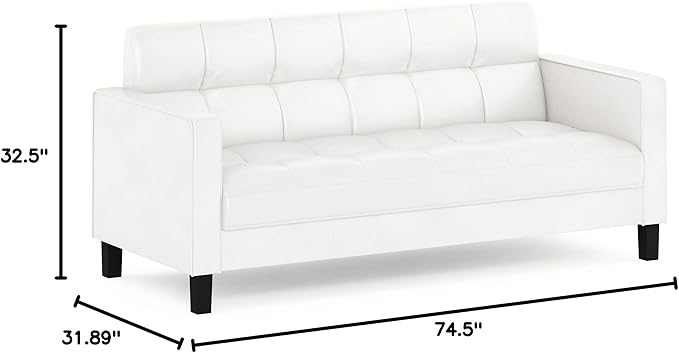 Furinno Brive Contemporary Tufted Faux Leather 3-Seater Sofa Couch for Living Room, White Faux Leather