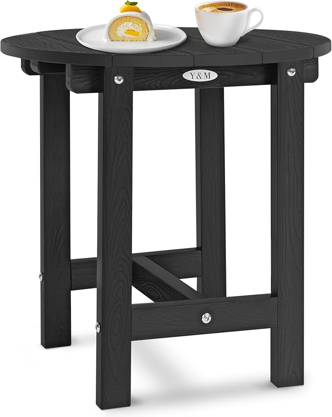 Y&M Outdoor Side Table, Waterproof Four-Legged Round Entryway End Table, Single-Tier HDPE Modern Small Coffee Nightstand for Bedroom, Living Room, Patio, Indoor or Outdoor Use, Black - Image 7