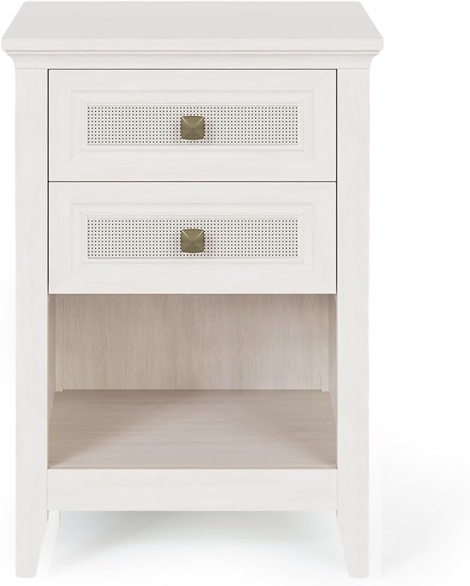 RoyalCraft Rattan Nightstand with Drawers, White Night Stand for Bedroom, Boho Bedside Table with Storage, Wood End Table for Small Space, Grayish White - Image 8