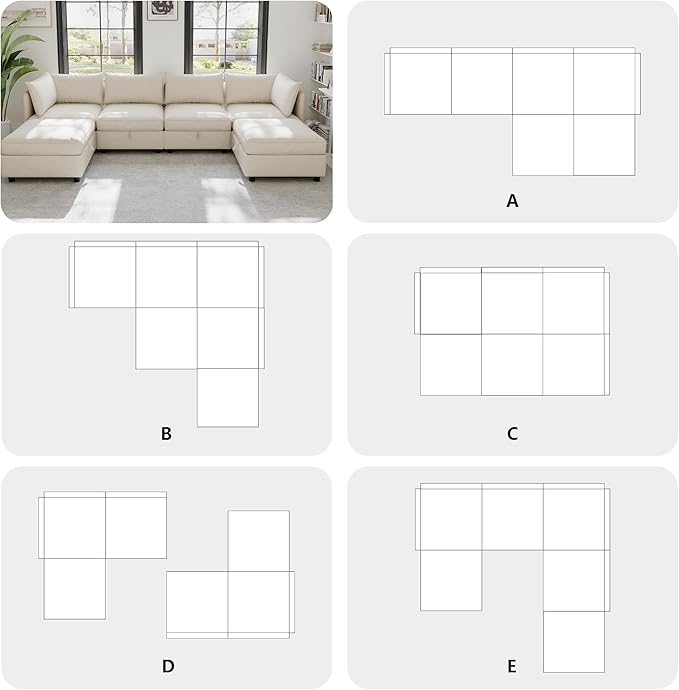 Oversized Modular Storage Sectional Sofa Customizable Seating Group Sofa&Couch Convertible Sleeper Sofabed with Movable Ottomans and Seat, U-Shaped Chenille Upholstered Sofa Couch for Living Room
