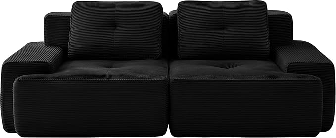 Casaphoria 80'' Corduroy Couch Sectional, 2 Seater Boneless Couches for Living Room, Black Modular Cloud Sofa with 2-Pillow, Extra Deep Seat Sofa with No Assembly