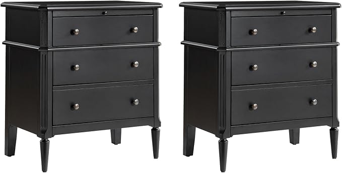 HULALA HOME End Table with Charging Station & Hidden Drawer, 30" Tall Side Table with Pull-Out Shelf, Rubberwood Legs(Set of 2, Black) - Image 7