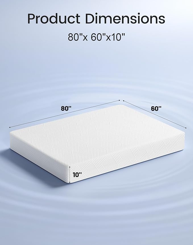 Vipbear Queen Mattress 10 Inch, Firm Mattresses in Box, High Density Foam Bed-Mattress for Back Pain, Pressure Relief Cool Sleep with Gel Memory Foam Removable Fiberglass Free Cover, 80'' x 60''