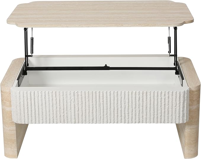 39" Lift Top Coffee Table with Hidden Storage, Faux Marble Lift Pull Up Tabletop for Living Room, Modern Wooden Rectangular Coffee Table, Beige Mars Pattern