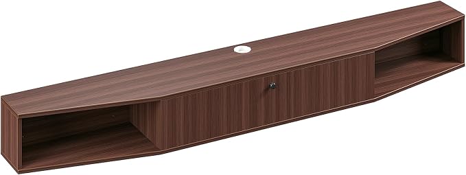 70inch Floating TV Stand, Plywood Wall Mounted Media Console with 1 Flip Down Door & 4 Open Shelves, Modern Floating Entertainment Center with Wire Management for Living Room, Walnut - Image 9