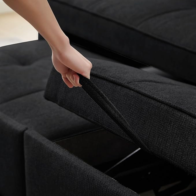 82" 3 in 1 Convertible Sleeper Sofa Bed, Modern Fabric Pull Out Couch, Loveseat Sofa with Pillows & Pockets, Futon Couch Bed Reclining Backrest for Living Room, Bedroom, Apartment, Black