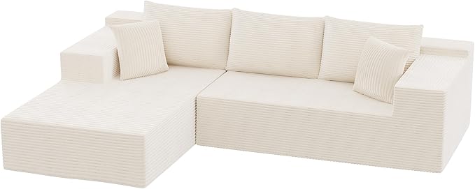 Homall 108" Modular Sectional Sofa, Boneless Couch with L-Shape Chaise, Cloud Couch with Deep Seat Upholstered, No Assembly Required for Living Room, Bedroom (Corduroy, Beige)
