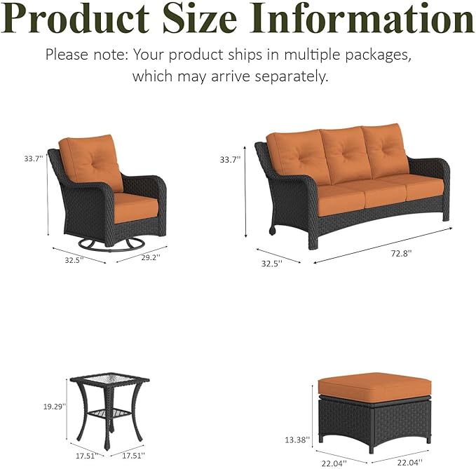 LayinSun 9 Piece Wicker Outdoor Furniture Set with 6-inch Comfy Cushions, High Back Patio Furniture Set with Swivel Rocking Chairs and Side Table