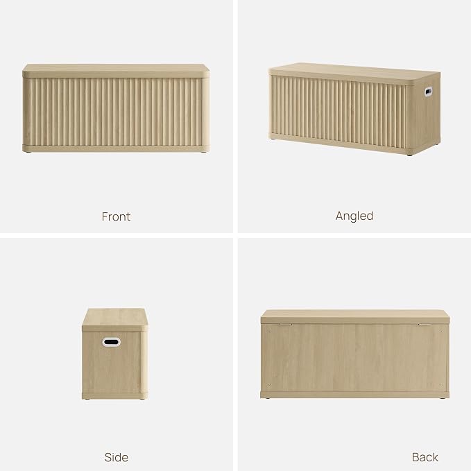 SICOTAS Storage Bench 80.4" Wide Shoe Bench with Lift Top Large Wooden Storage Chest Trunk Modern Blanket Chest with 4 Safety Hinges & Seating for Bedroom Entryway Living Room Hallway - Image 9