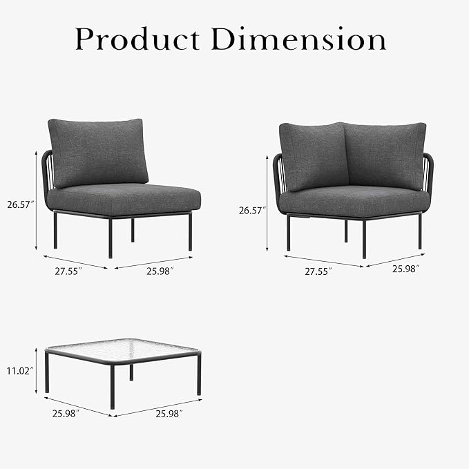 LayinSun 9 Pieces Aluminum Patio Furniture Set, Modern Modular Sectional Sofa with Coffee Table and Upgrade Thickness Cushion